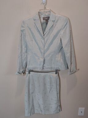 Norton Mcnaughton Mint/perriwinkle Jacquard lined Jacket Skirt Suit Floral